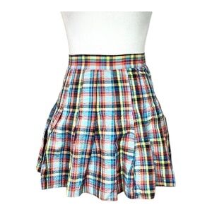 Urban Outfitters Blue Orange Yellow Plaid Pleated School Girl Skirt Size XS